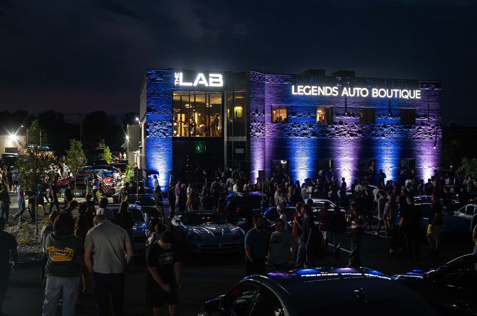 Cars gathered outside The LAB for Stars and Cars